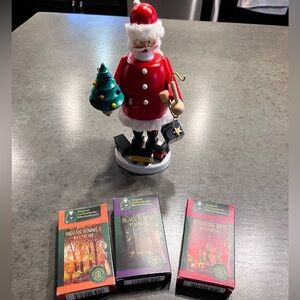 Santa incense burner with three unopened packs of incense. NWB.